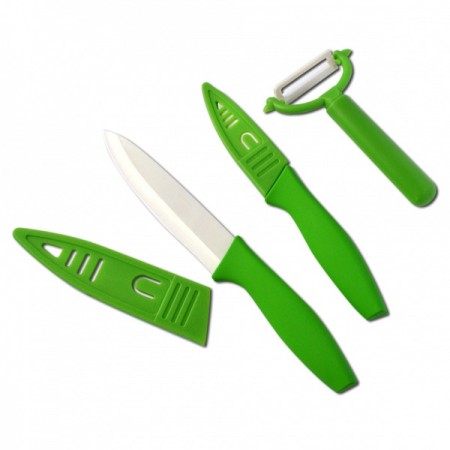 Keramické nože se škrabkou, 3 ks set, zelená